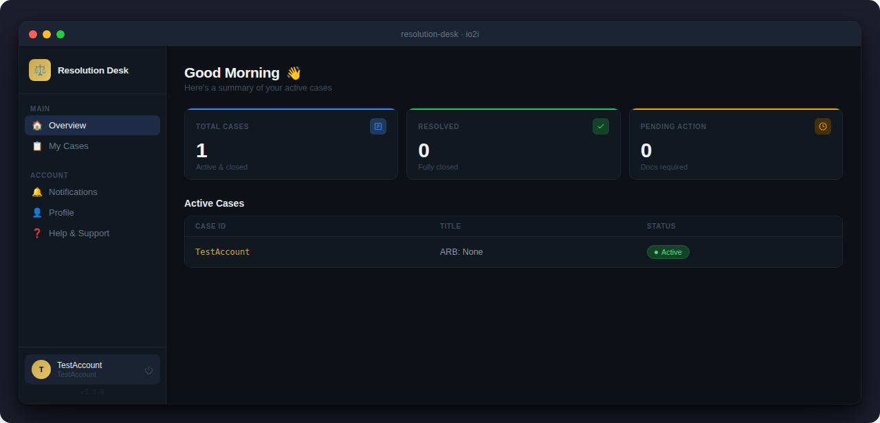 Resolution Desk interface screenshot